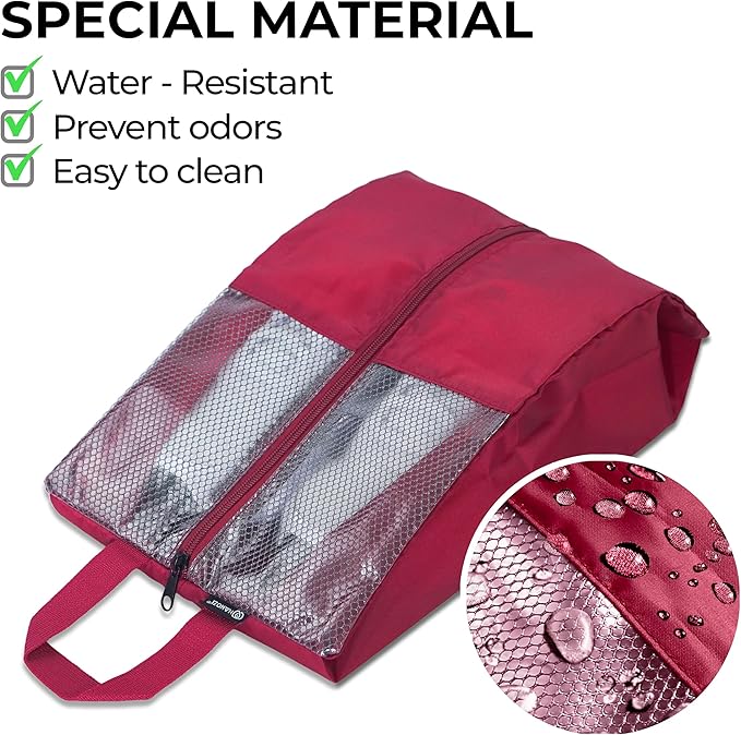 Shoe Bags For Travel, Used As For Storage or Shoe Travel Bag, Space Saving When Travelling With This Travel Shoe Bags For Packing, Featuring Waterproof Nylon Sneaker Bag. (Red, 2 Pack, Medium)