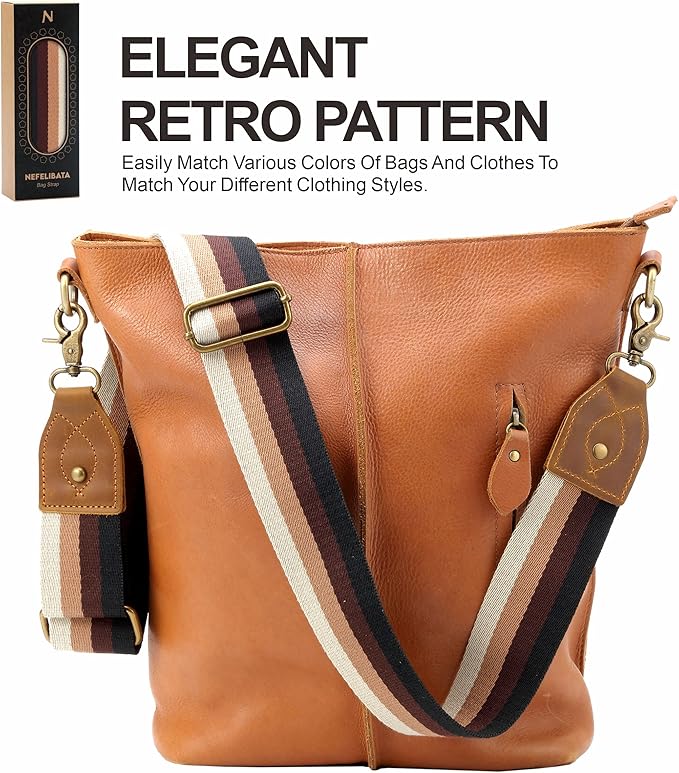 Nefelibata Purse Strap-2"Crazy Horse Leather Bag Strap Adjustable Replacement,Retro Jacquard Embroidery Crossbody Straps