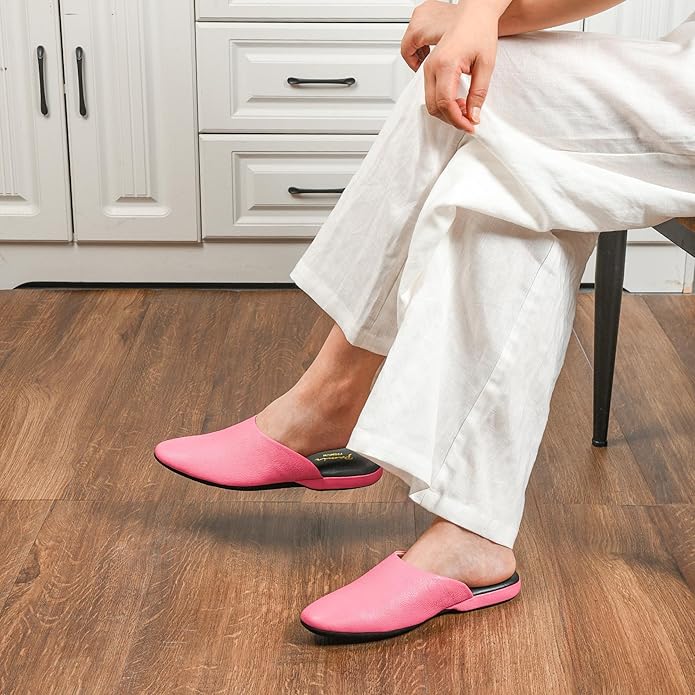 PAMIR Women's Hand-Turned Scuffs, Genuine Leather Indoor House Slippers with Memory Foam