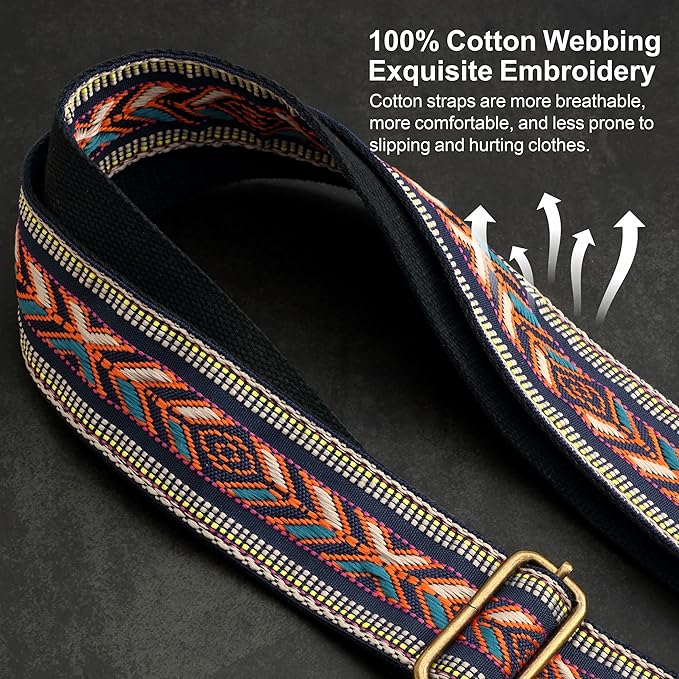 Nefelibata Purse Strap-2"Crazy Horse Leather Bag Strap Adjustable Replacement,Retro Jacquard Embroidery Crossbody Straps