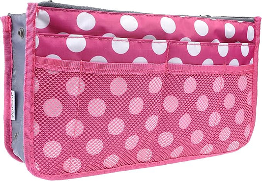 Vercord Purse Organizer Insert for Handbags Bag Organizers Inside Tote Pocketbook Women Nurse Nylon 13 Pockets Rose Dot Small