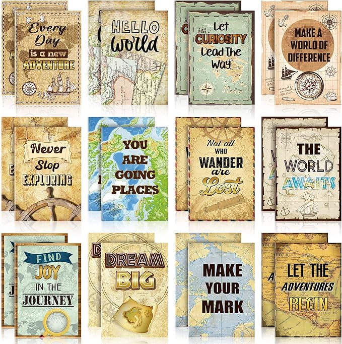 Sabary 24 Pcs Travel The Map Notepad Travel Inspirational Gifts Notepads Mini Motivational Journal Notebooks Antique Map Patterns Small Pocket Notebooks for School Office, 4.72 x 3.35 Inch,12 Styles