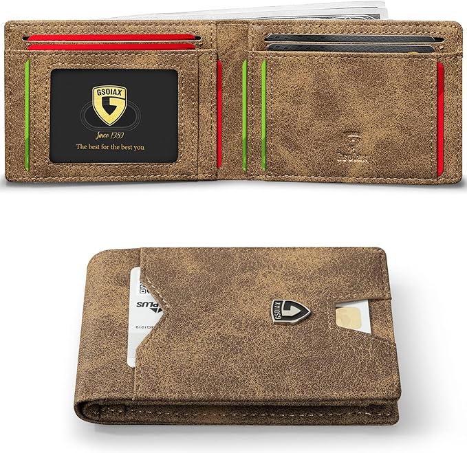 GSOIAX Slim Wallet for Men Rfid Blocking Leather Bifold Front Pocket Carbon Fiber Men's Money Clips Credit Card Holder With Gift Box