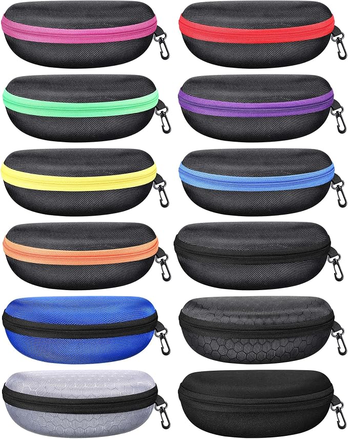 Weewooday 12 Pack Zipper Shell Sunglasses Case Hard Shell Eyeglasses Case Portable Travel Glasses Case for Men Women