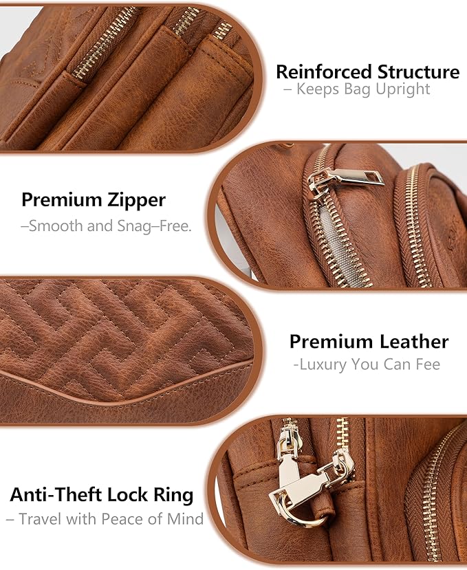Anti Theft Crossbody Bags for Women, RFID Vegan Leather Sling Purse for Travel, Chest Bag, Cross Body Purses & Fanny Packs(Brown)