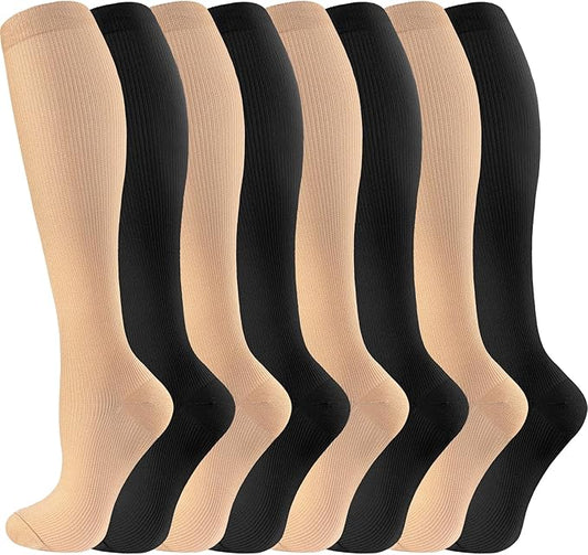 cerpite Compression Socks for Women & Men Circulation 8 Pairs Compression Socks 20-30 mmhg Best for Running,Nurse,Travel