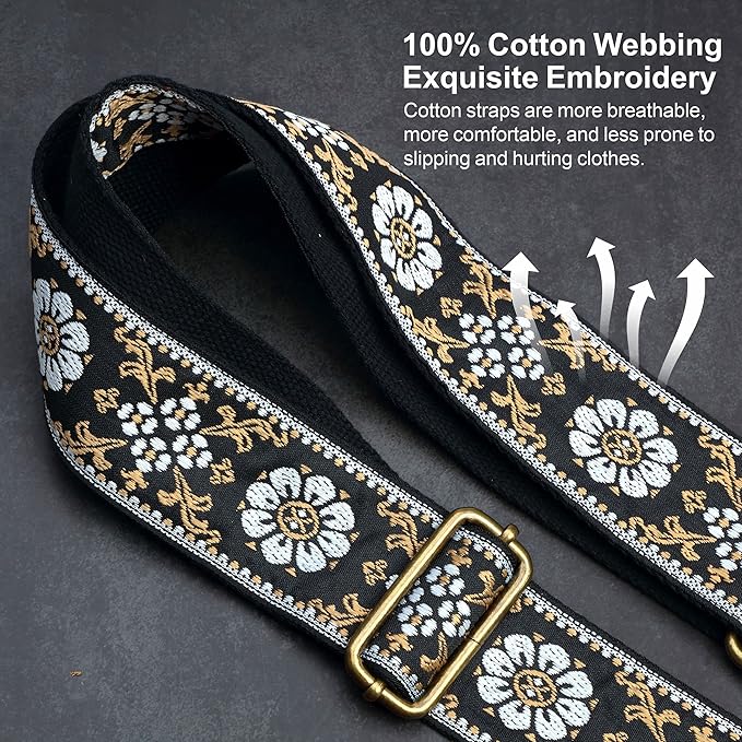 Nefelibata Purse Strap-2"Crazy Horse Leather Bag Strap Adjustable Replacement,Retro Jacquard Embroidery Crossbody Straps