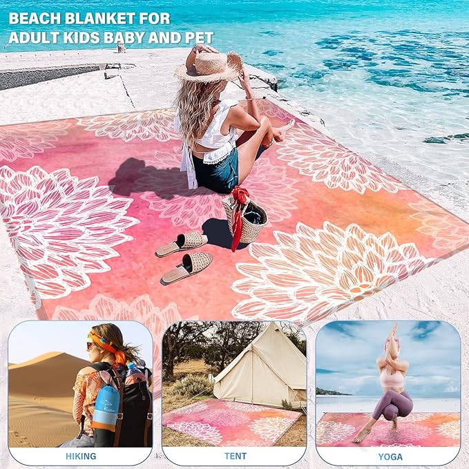 Famstar Beach Blanket Oversized Extra Large 78"X81"/10'X9',Waterproof Sandproof Beach Blanket 2-8 Adults Lightweight Durable for Travel Camping Hiking Picnic