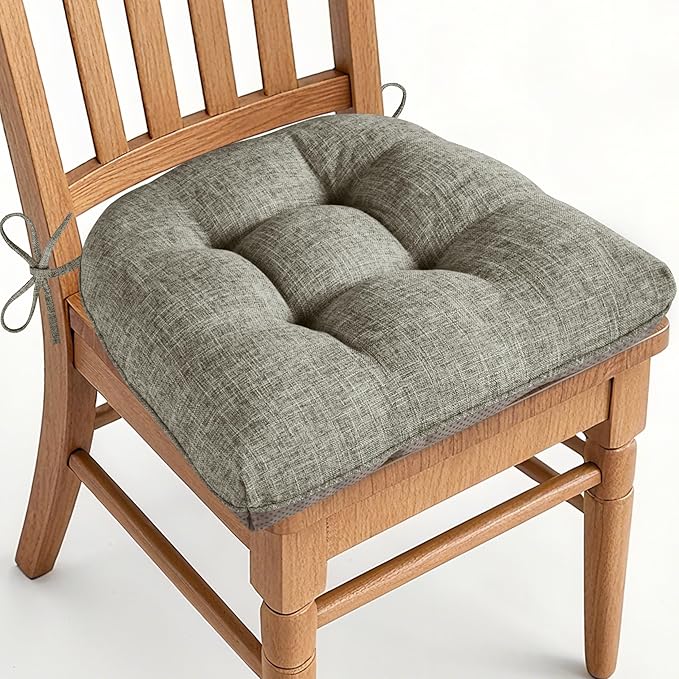 AddGrace Chair Cushions for Dining Chairs Set of 1 Kitchen Seat Cushions with Ties and Non Slip Backing Tufted Indoor Seat Pad for Kitchen Dining Room 18" x 17" x 3" Heather Grey