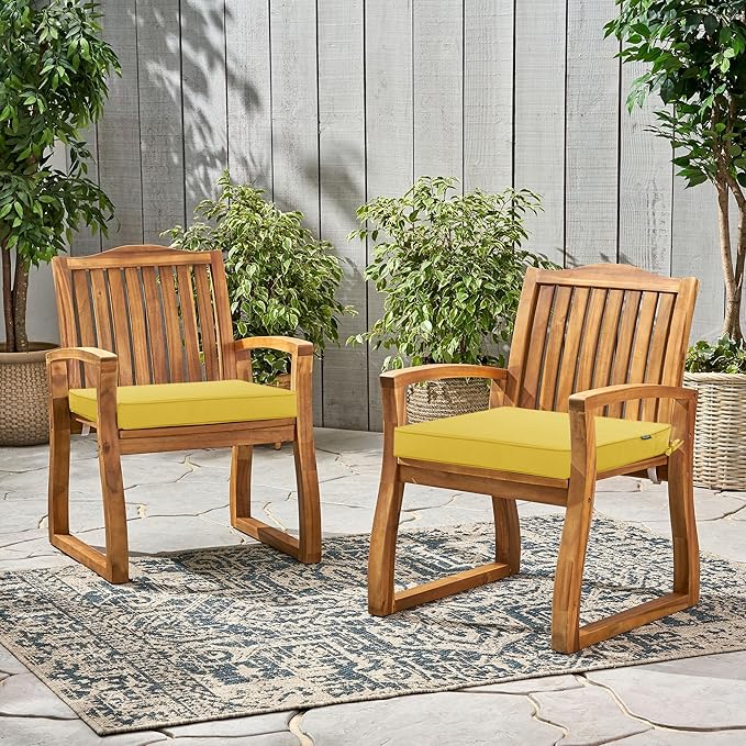 Outdoor Chair Cushions 22 x 22 Inch Water Resistant Patio Chair Cushions with Tie Color Fastness Thick Outdoor Seat Cushion for Garden Lawn Patio Furniture Yellow Set of 2