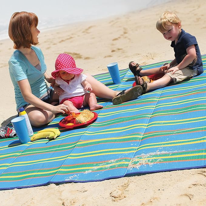 Camco Handy Mat with Strap - Perfect for Picnics, Beaches, RV and Outings - Blue/Green - 60" x 78" (42806)