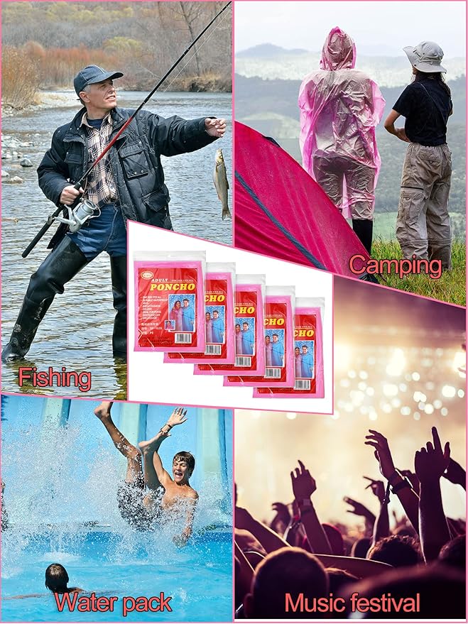 40 Pack Disposable Rain Ponchos for Adults Disposable Ponchos Pack with Drawstring Hood Elastic Sleeves Raincoat for Camping