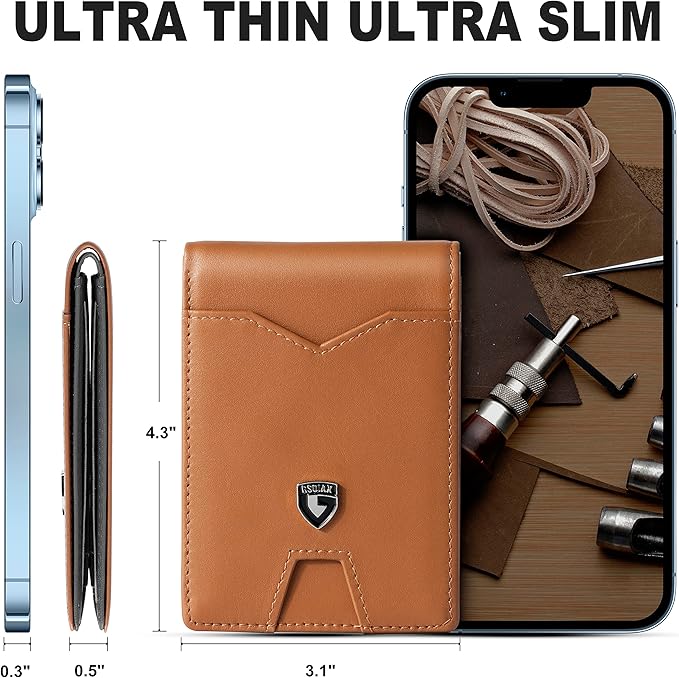 GSOIAX Slim Wallet for Men Rfid Blocking Leather Bifold Front Pocket Carbon Fiber Men's Money Clips Credit Card Holder With Gift Box