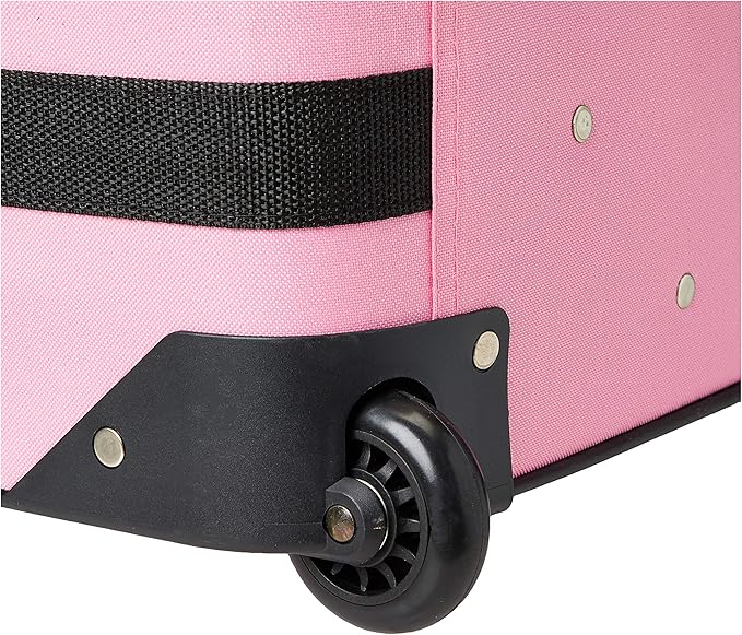Rockland Fashion Softside 4 Piece Luggage Set, Expandable, (14" Tote/19"/24"/28"), Pink Cross