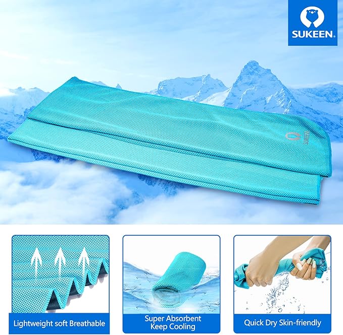 Sukeen Cooling Towels for Neck and Face, Cooling Towel 40" x 12", Microfiber Sports Cooling Towels, Soft Breathable Sweat Towel for Workout,Yoga, Golf, Gym, Camping, Sport, Running(12 Pack)