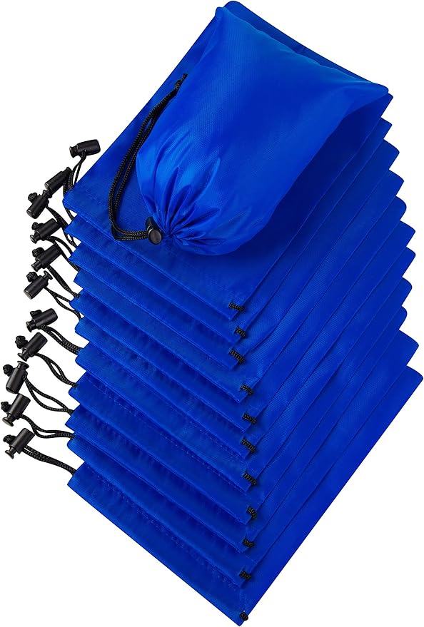 PALTERWEAR Drawstring Pouch (5 x 7 Inch - 12 Pack - Blue) Small Nylon Cinch Bag with Toggle for Travel, Gym and Storage