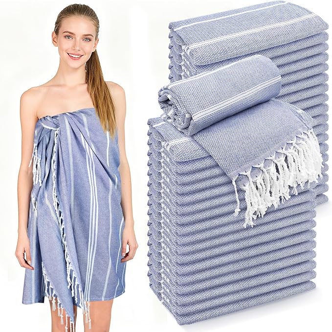 YSYJ Turkish Beach Towel 36 Pack Extra Large Beach Towels 36"x71" Soft Turkish Towel Bulk Sand Free Quick Dry Bath Towels Blanket for Adult Navy