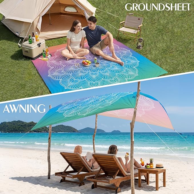 Aroveea Beach Blanket Waterproof Sandproof 1-7 Adult Oversized 78''X81''/10'X9' Lightweight Durable Compact Sand Free Beach Mat for Travel Camping Hiking Picnic Blanket