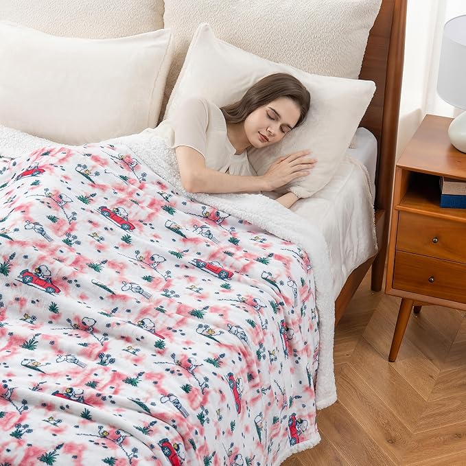 Berkshire Blanket Peanuts® Sherpa Blanket, 480gsm Warm Reversible Heavy Thick Blanket for Couch, Bed & Travel (Springtime Flower Fields Tiedye Pink, Full/Queen Size 90" x 90")