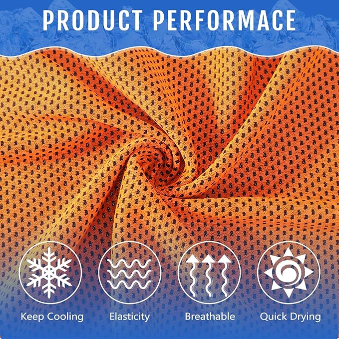 Hosuly 12 Pcs Cooling Towels for Face and Neck 12 x 40 Inch Workout Towels for Gym Fast Drying Hot Weather Sweat Rag Cold Cooling Cloth with 12 Bags Athletes Sport Yoga Golf(Orange)