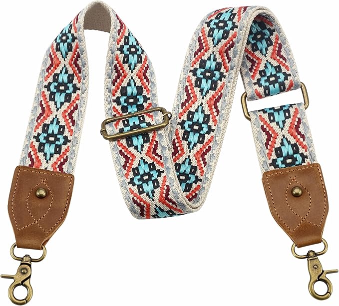 Nefelibata Purse Strap-2"Crazy Horse Leather Bag Strap Adjustable Replacement,Retro Jacquard Embroidery Crossbody Straps