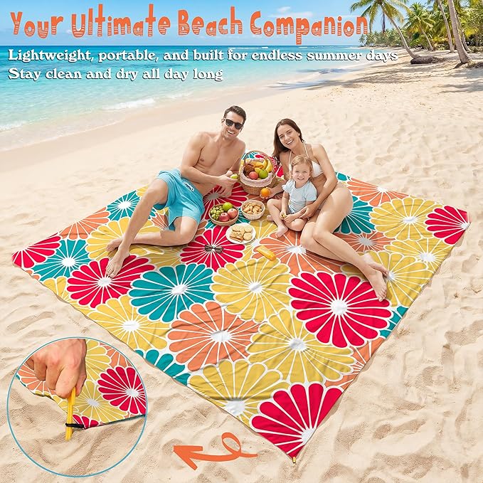 Aroveea Beach Blanket Waterproof Sandproof 1-7 Adult Oversized 78''X81''/10'X9' Lightweight Durable Compact Sand Free Beach Mat for Travel Camping Hiking Picnic Blanket