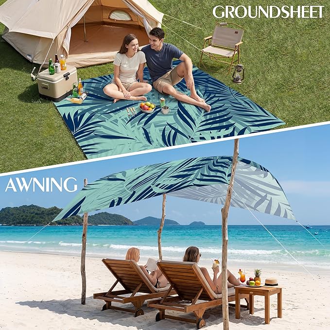 Aroveea Beach Blanket Waterproof Sandproof 1-7 Adult Oversized 78''X81''/10'X9' Lightweight Durable Compact Sand Free Beach Mat for Travel Camping Hiking Picnic Blanket