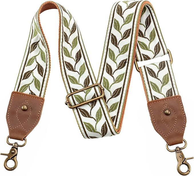 Nefelibata Purse Strap-2"Crazy Horse Leather Bag Strap Adjustable Replacement,Retro Jacquard Embroidery Crossbody Straps