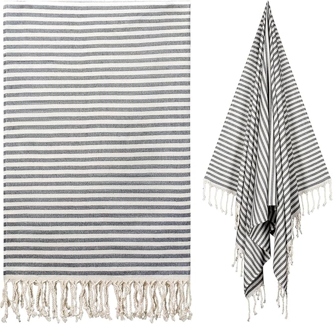 cabanana Turkish Beach Towel Oversized - 40"x70" Quick Dry Sand Free Thin Beach Towels for Adults,Extra Large Cotton Lightweigh Travel Towel for Beach Accessories (Black)