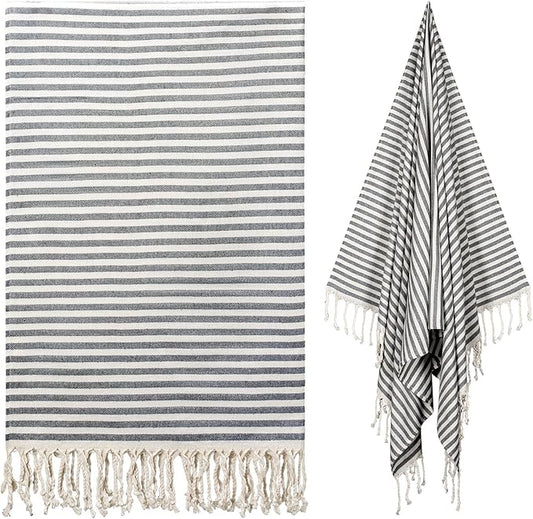 cabanana Turkish Beach Towel Oversized - 40"x70" Quick Dry Sand Free Thin Beach Towels for Adults,Extra Large Cotton Lightweigh Travel Towel for Beach Accessories (Black)