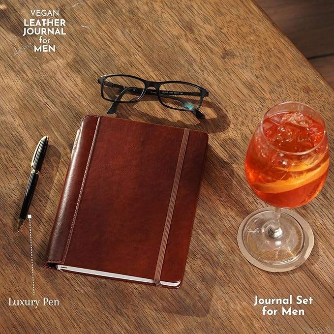 SETTINI® Lined Journal - Classic Journal for Writing Gift Set - Hardcover Vegan Leather, Includes Luxury Pen in a Unique Pen Holder, 192 Pages, A5, Fathers Day Gift, Journal for Men