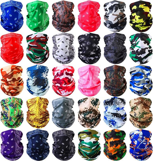 Tarpop 12/30 Pcs Neck Gaiters Scarf Elastic Wrap Headband Sweat Absorbing Bandana for Women Men Sports Yoga Running