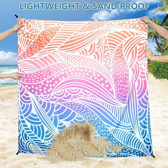 HIHOHO Beach Blanket Waterproof Sandproof Beach Mat for 1-8 Adults Quick Drying Durable Outdoor Picnic Mat for Beach Festival Travel Camping Hiking (Gradiant-Ripple, 79"×83"(4 Person))
