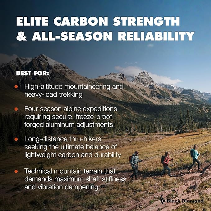 BLACK DIAMOND Alpine Carbon Cork Trekking Poles (Pair) | Ultralight Carbon Fiber | Natural Cork Grips | FlickLock Adjustability for Hiking & Mountaineering | Tundra