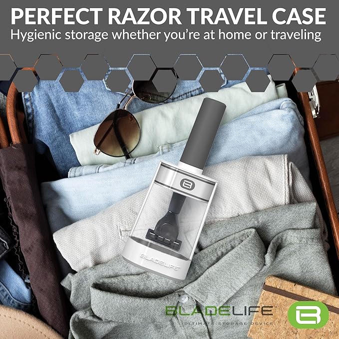 Razor Storage Device & Travel Case for Men and Women - Fits Leading Razors - Helps Keep Blades Dry, Sharp, and Longer Lasting - Dark Gray