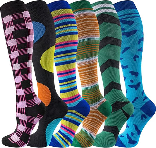 cerpite Compression Socks for Women & Men 6 Pairs Knee High Compression Socks 20-30 mmhg Best for Running,Nurse,Travel