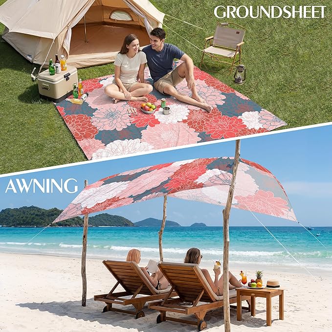 Aroveea Beach Blanket Waterproof Sandproof 1-7 Adult Oversized 78''X81''/10'X9' Lightweight Durable Compact Sand Free Beach Mat for Travel Camping Hiking Picnic Blanket