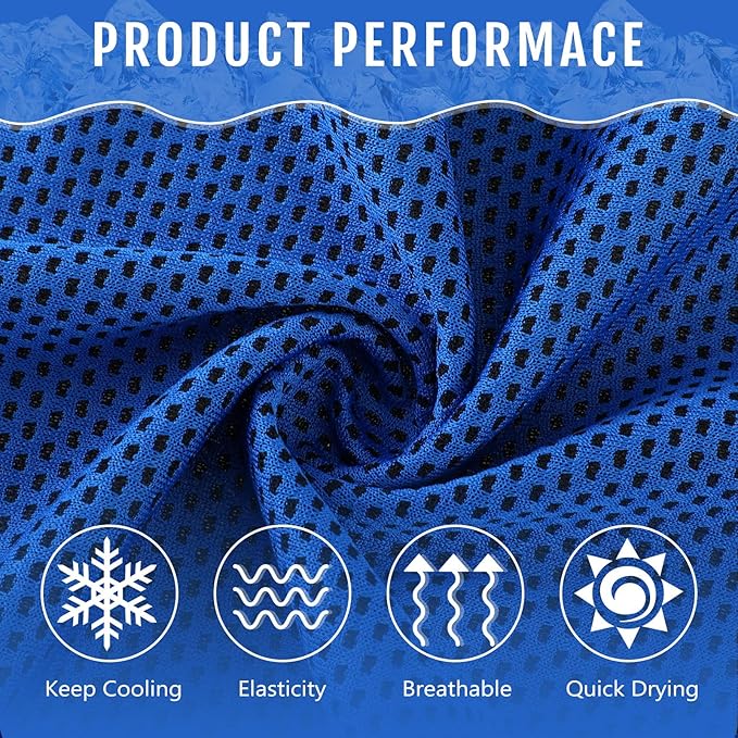 Hosuly 12 Pcs Cooling Towels for Face and Neck 12 x 40 Inch Workout Towels for Gym Fast Drying Hot Weather Sweat Rag Cold Cooling Cloth with 12 Bags Athletes Sport Yoga Golf(Dark Blue)