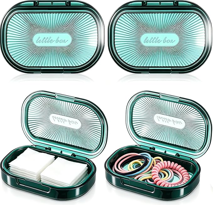 4 Pcs Hair Tie Container Small Portable Travel Cotton Swab Holder Dispenser with Lid Plastic Box Storage Containers for Small Items, 3.94 x 2.76 Inch(4Pces,Green01)