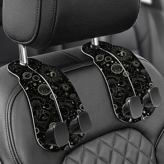 WOCOCN Purse Holder for Car, 2 Pack Heavy Duty Purse Hanger for Car, PU Leather Car Seat Hooks for Purses and Bags, Cute Moon Headrest Organizer for Handbags & Backpacks