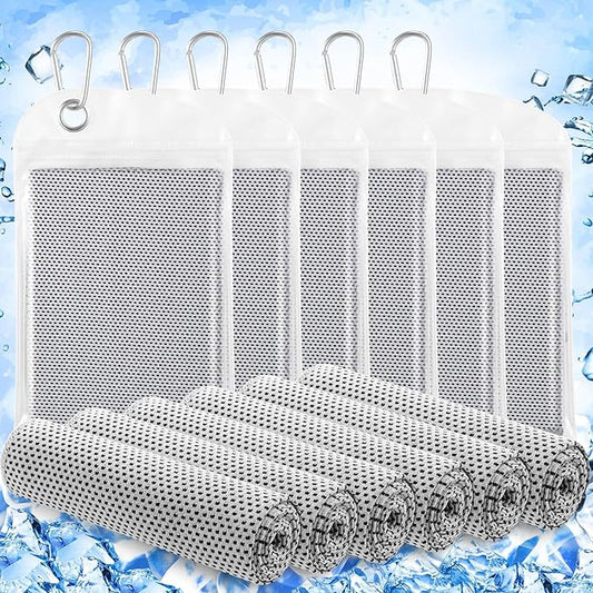 Hosuly 6 Pack Cooling Towels 40" x 12" Sport Towels, Cooling Rag for Neck and Face Ice Breathable Chilly Portable Neck Wraps for Yoga(Light Gray)