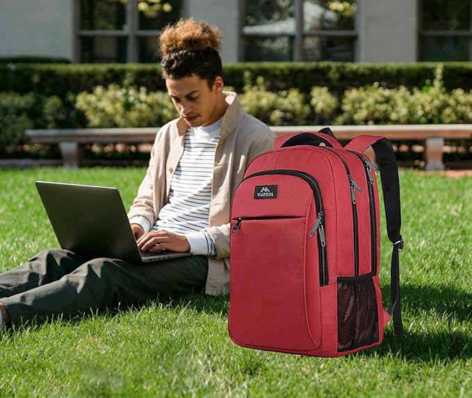 MATEIN Laptop Backpack for Women, Water Resistant College School Bookbag Fits 15.6 Inch Computer for Student Supplies & Accessories, Anti Theft Sturdy Underseat Personal Item Travel Backpack, Red