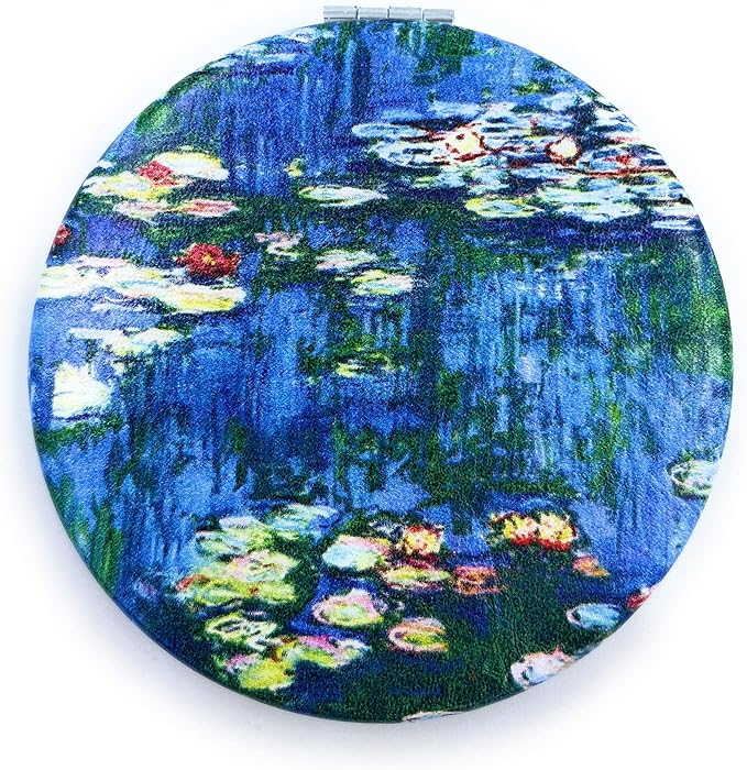 Small Handbag Mirror Compact Mirror for Girls Purse Mirror Folding Pu Leather Floral Compact Claude Monet Water Lilies Unique Gift for Sister