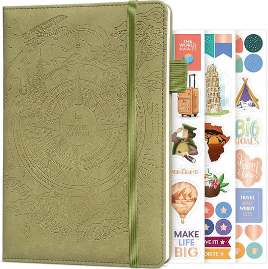 Legend Vintage Travel Journal – Traveling Diary & Photo Album for Men, Women & Family with Bucket List – Vacation Essentials (Olive)