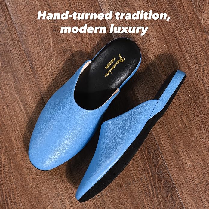 PAMIR Women's Hand-Turned Scuffs, Genuine Leather Indoor House Slippers with Memory Foam