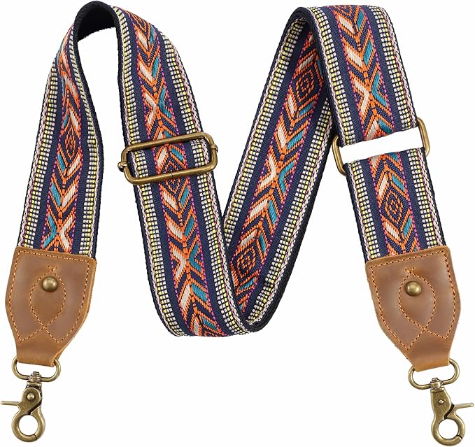 Nefelibata Purse Strap-2"Crazy Horse Leather Bag Strap Adjustable Replacement,Retro Jacquard Embroidery Crossbody Straps