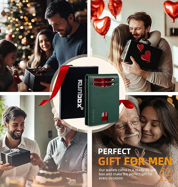 RUNBOX Wallet for Men -Slim Rfid Leather Mens Bifold Novelty Wallets 2 ID Window With Gift Box Men's Accessories | Slim
