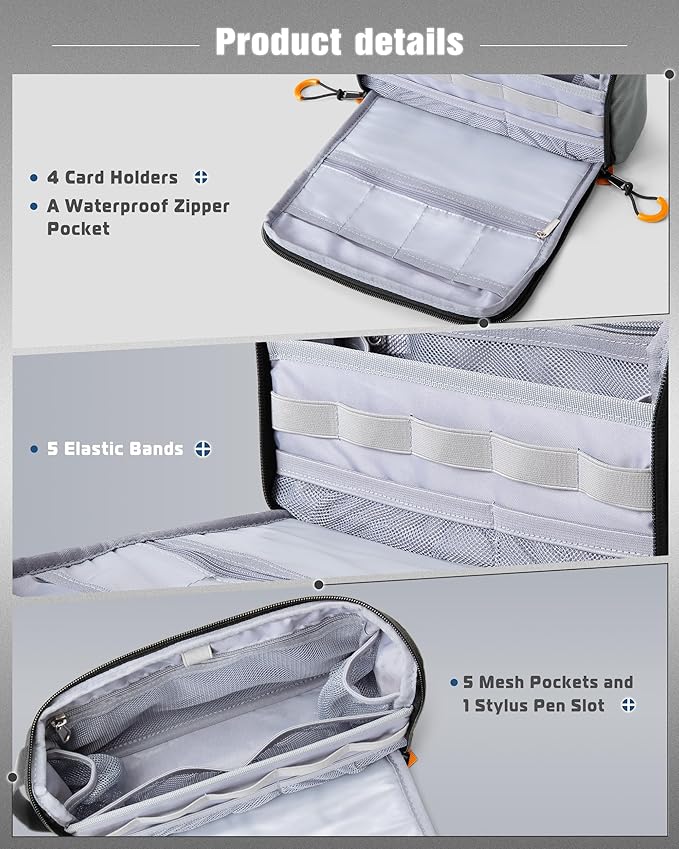 Smasrob Electronics Organizer Travel Case, Water Resistant Tech Bag Charger Pouch for Cord, Cable, Cards, Phone, Airpods, Gray