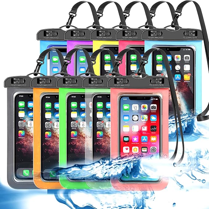10 Pack Universal Waterproof Phone Pouch, Large Phone Waterproof Case Dry Bag IPX8 Outdoor Sports for Apple iPhone 17 16 15 14 13 12 11 Pro Max Plus SE, Samsung Galaxy S25 Ultra,Note,Up to 8.3"
