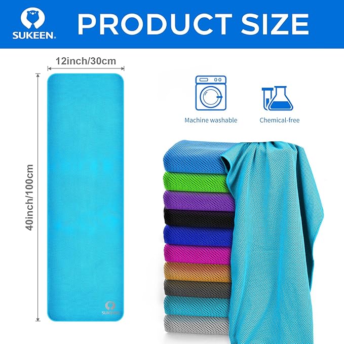 Sukeen Cooling Towels for Neck and Face, Cooling Towel 40" x 12", Microfiber Sports Cooling Towels, Soft Breathable Sweat Towel for Workout,Yoga, Golf, Gym, Camping, Sport, Running(12 Pack)